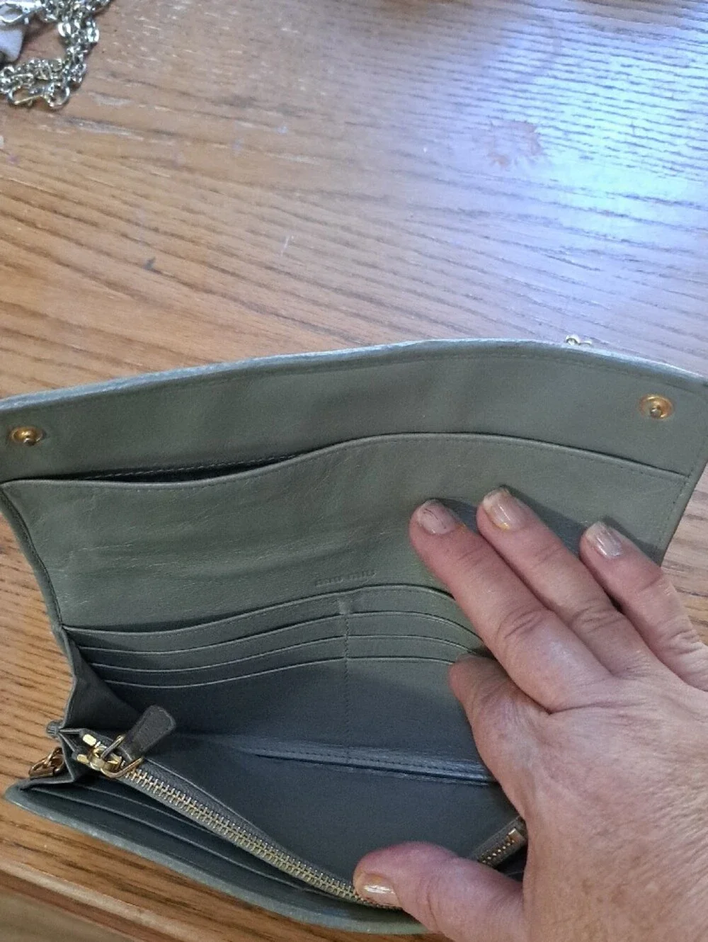 Miu Miu Matelass'e Quilted Leather Crossbody Clutch Wallet SAGE Green